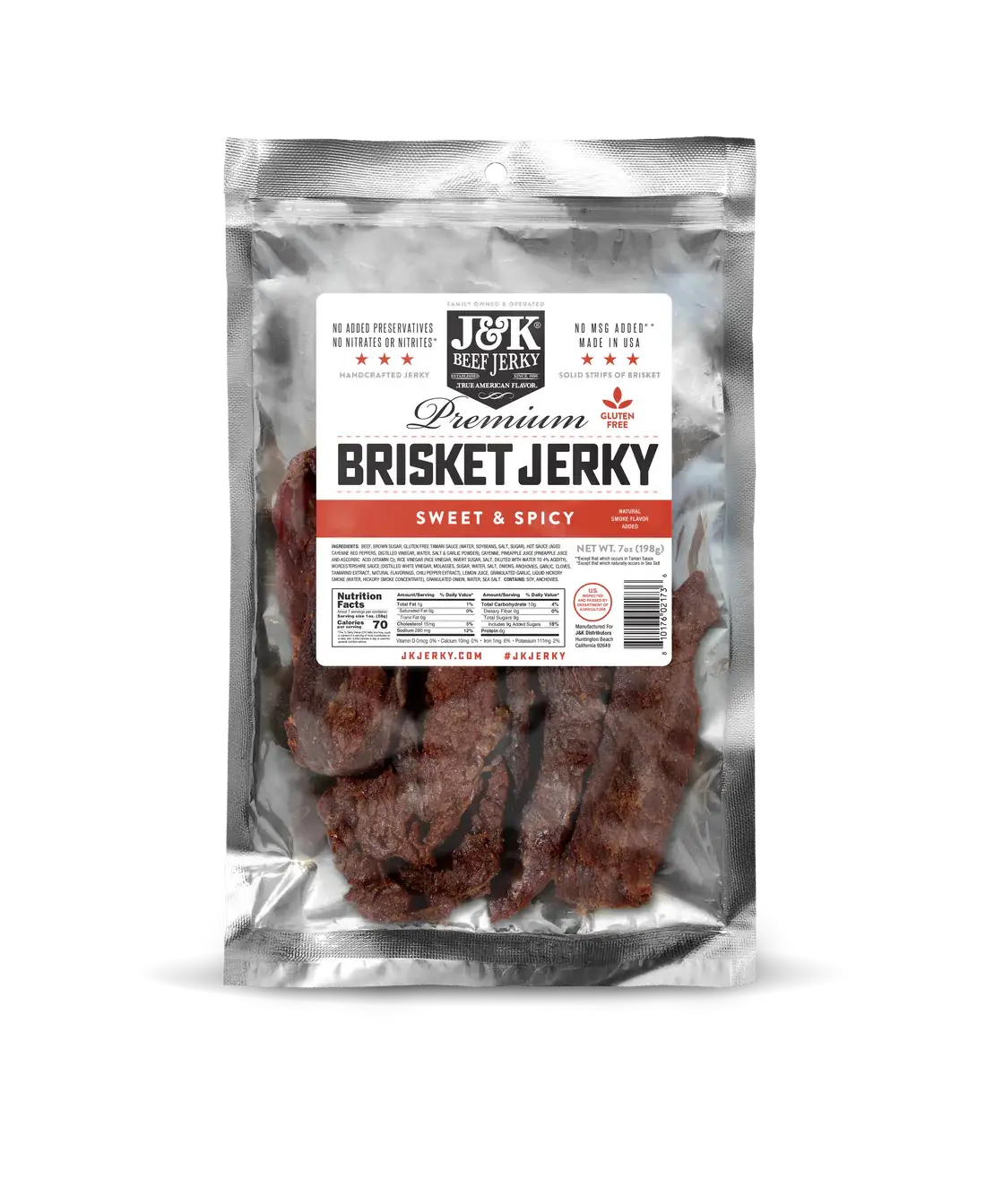 J&K Distributors - J&K Brisket Jerky - Sweet & Spicy 7oz.
