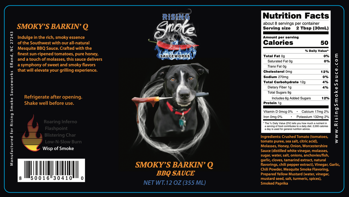 Rising Smoke Sauceworks - 12 oz Smoky's Barkin' Q Smoky Mesquite BBQ Sauce (half case)