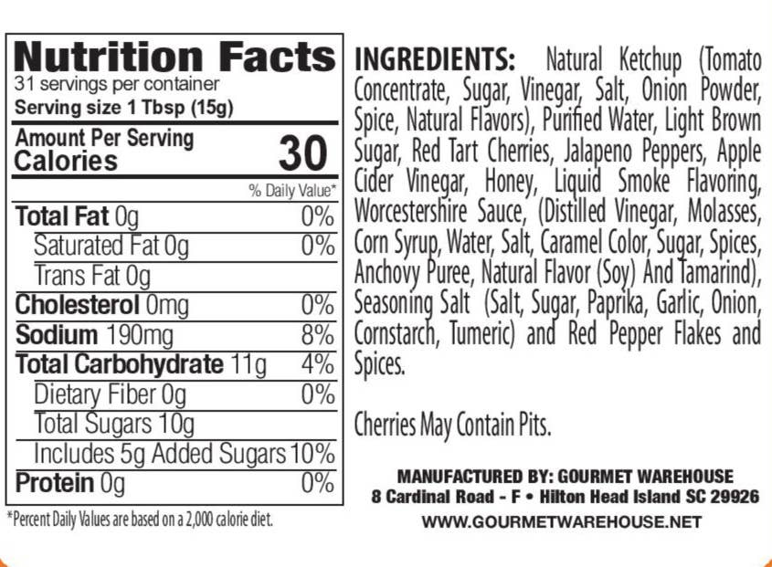 Gourmet Warehouse Cherry Jalapeno BBQ Sauce